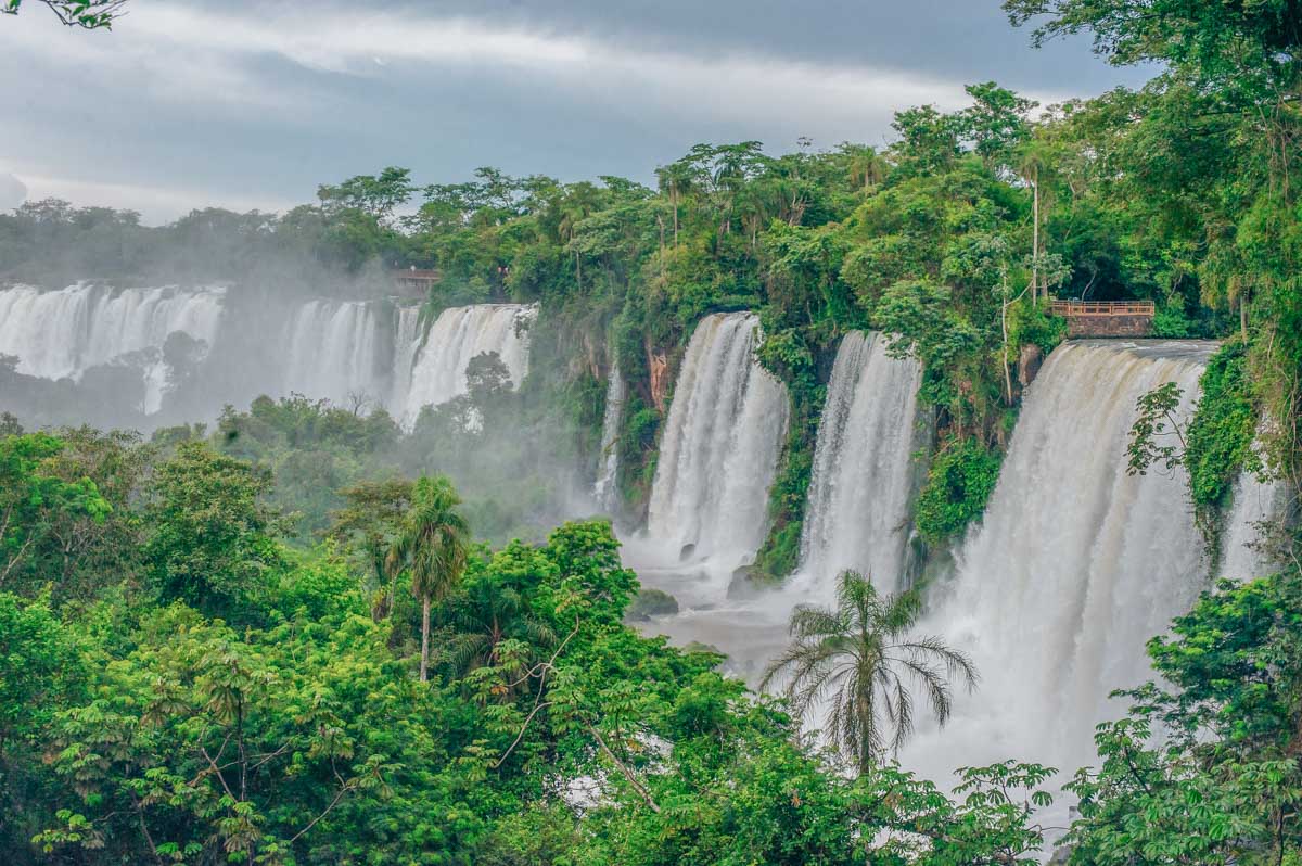 Line of waterfalls at Iguazu Falls Argentina