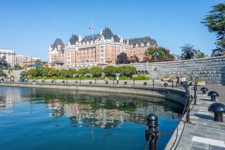 Reflection shot of the Victoria waterfront with the Fairmont Empress hotel