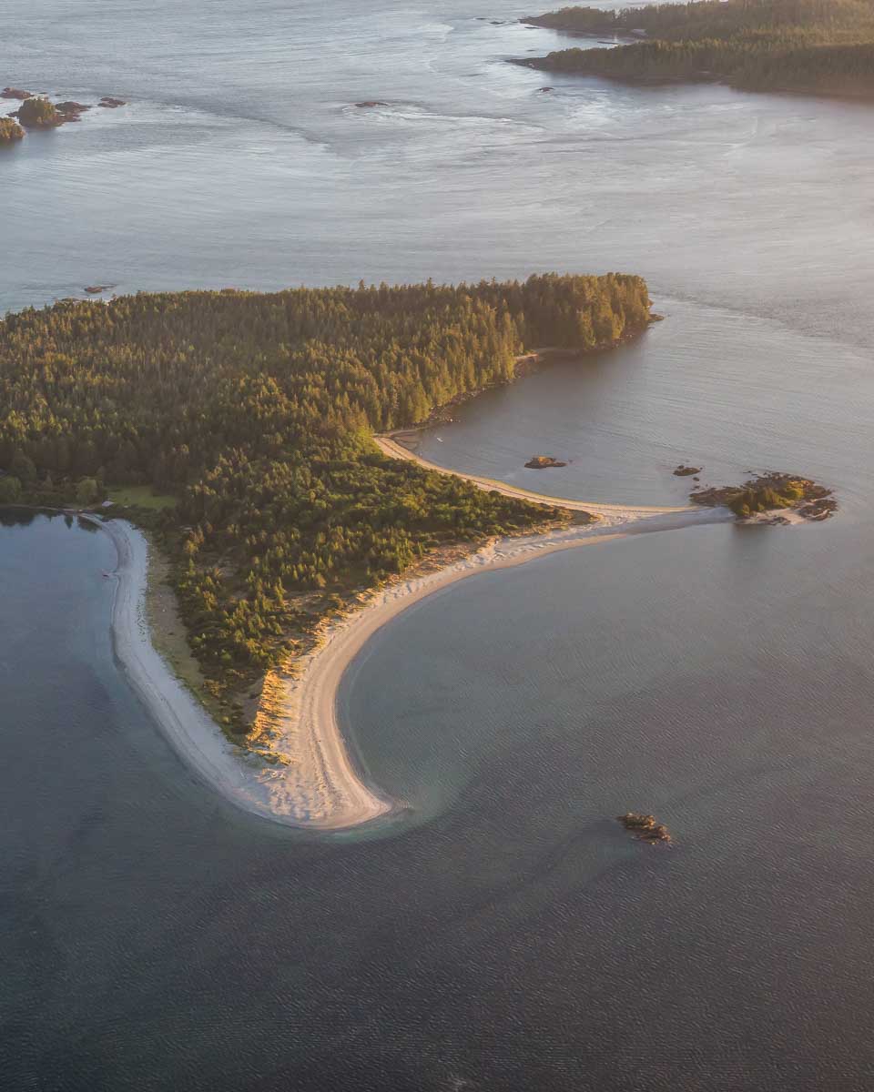 Shot from a sea plane in Tofino at sunset