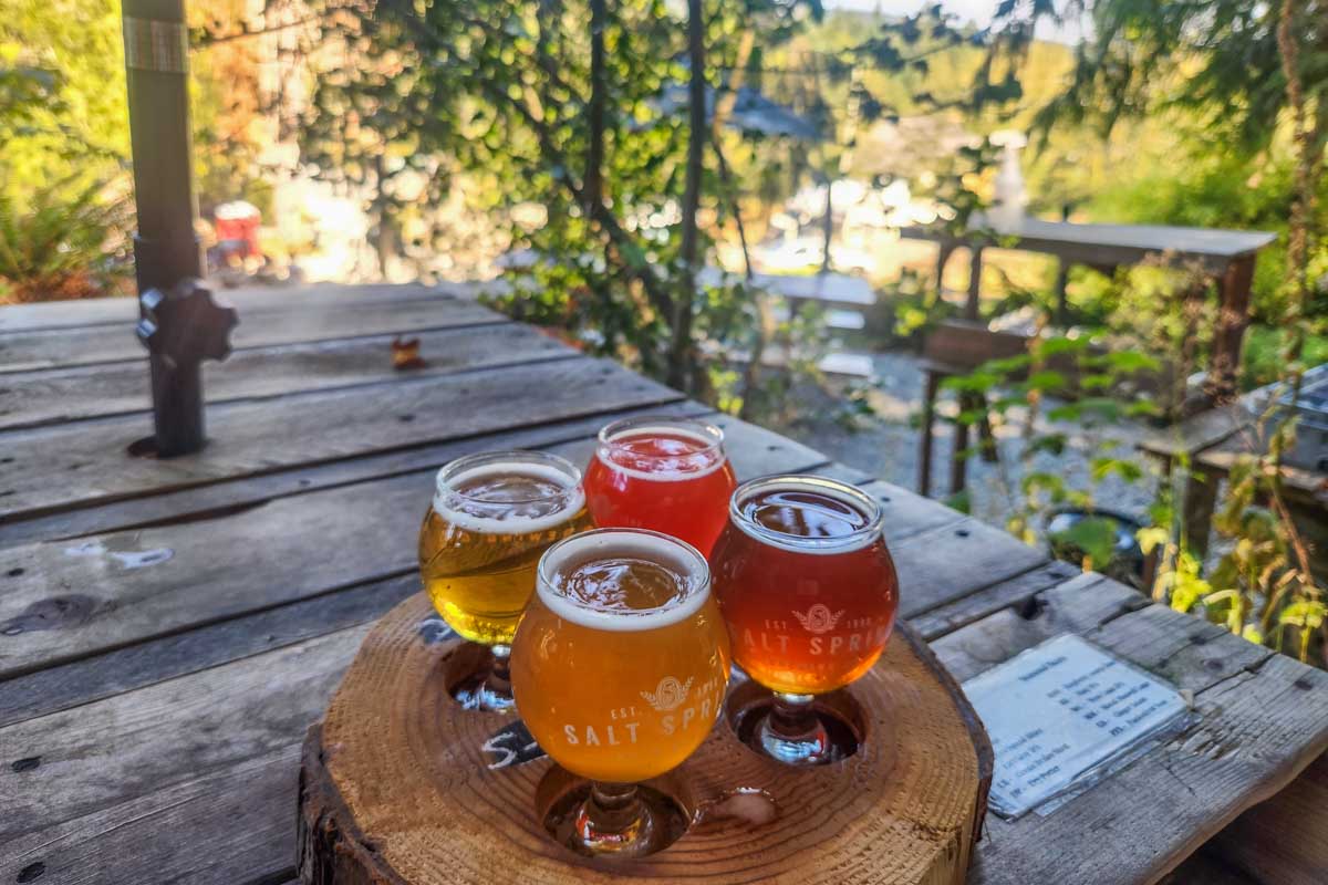 Tasting paddle at Salt Spring Brewing on Salt Spring Island, BC