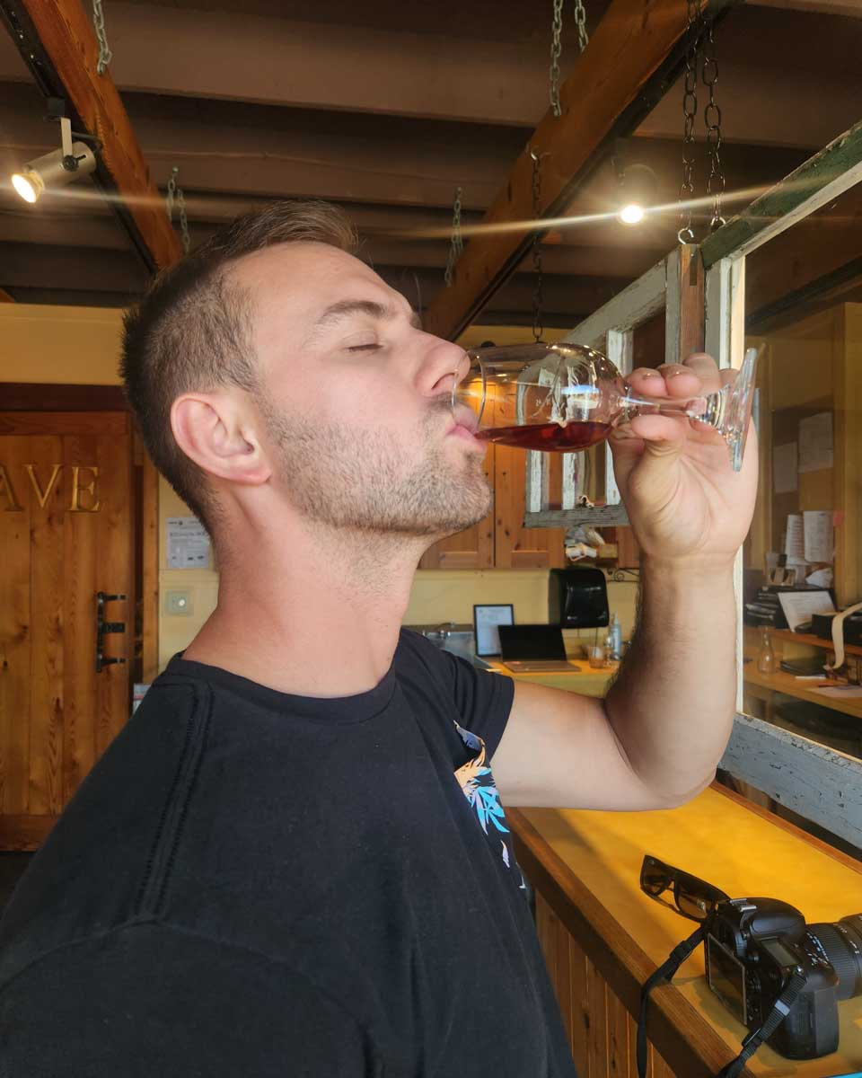 Tasting wine at Salt Spring Vineyards on Salt Spring Island
