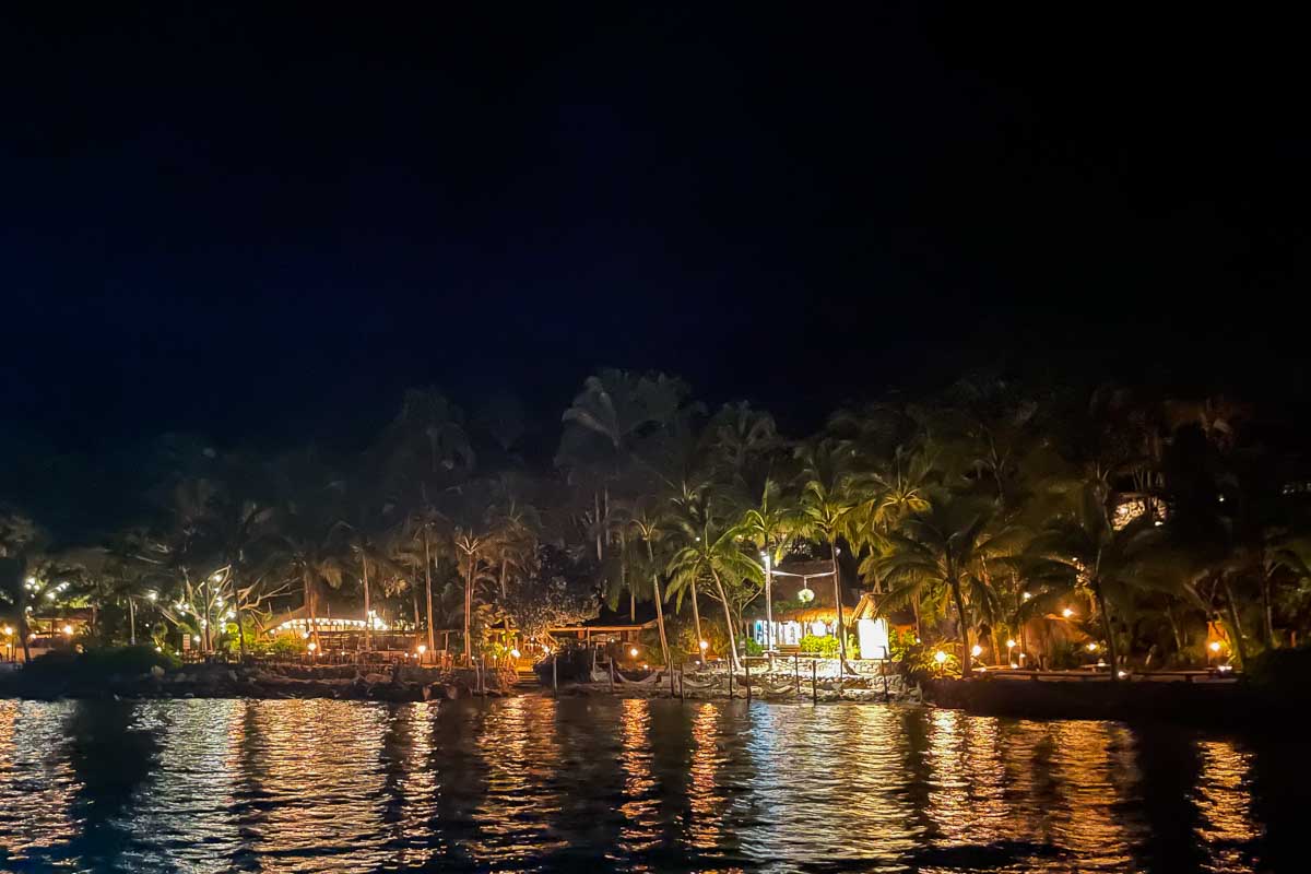 The view of the entrance to the Rhythms of the Night show in Puerto Vallarta from the boat as we leave and head back to Puerto Vallarta