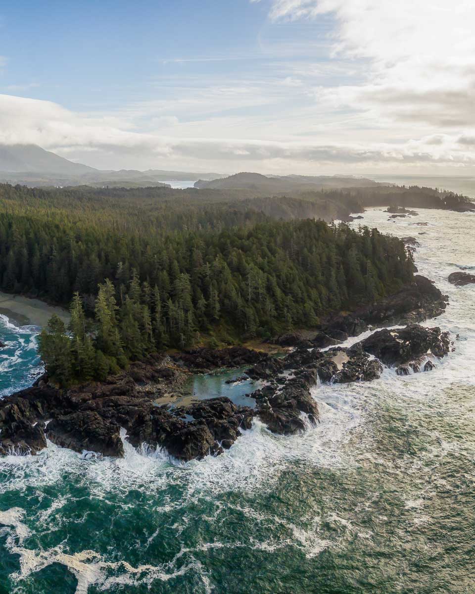 View of the coastline from a sea plane in Tofino, Vancouver Island