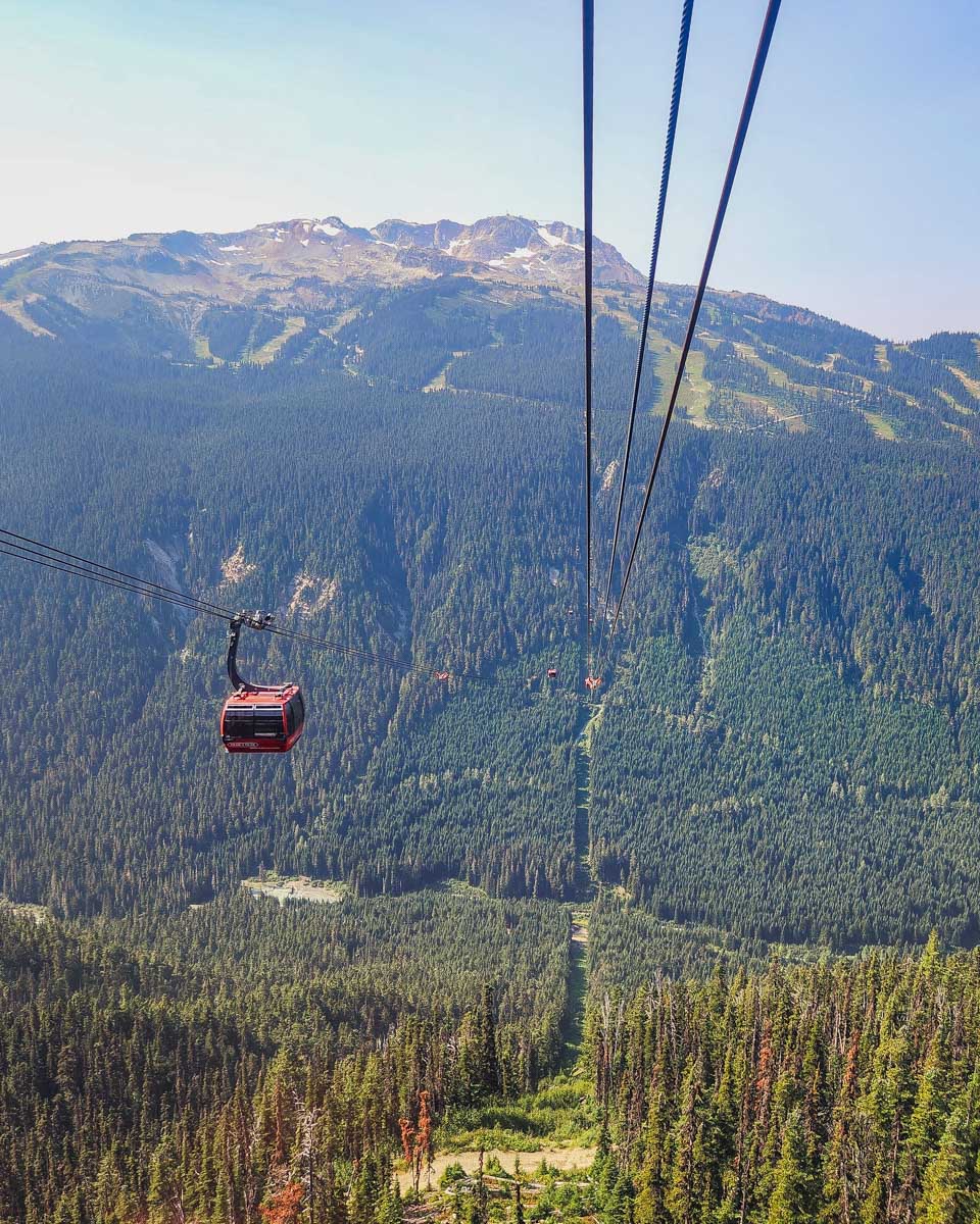 View out the window of the Peak to Peak Gondola in Whistler, Canada