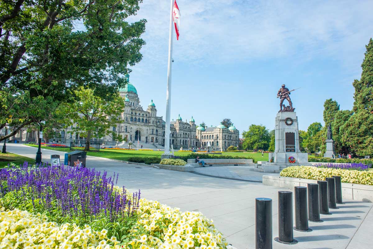 War memorial and Legislative Building in Victoria BC