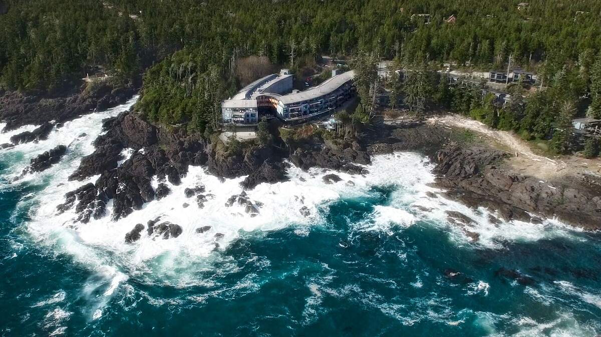 aerial view of Black Rock Oceanfrront Resort on a cliff near the sea