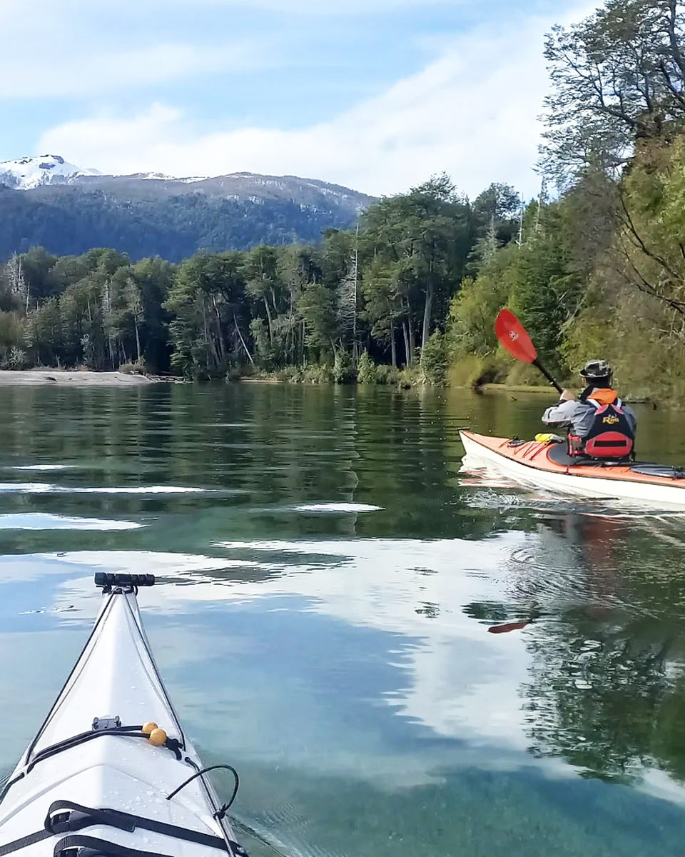enjoying the scenery while kayaking in Bariloche, Argentina
