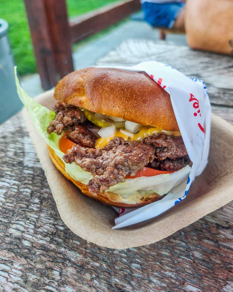 A burger at the Beer Farmers in Pemberton, BC