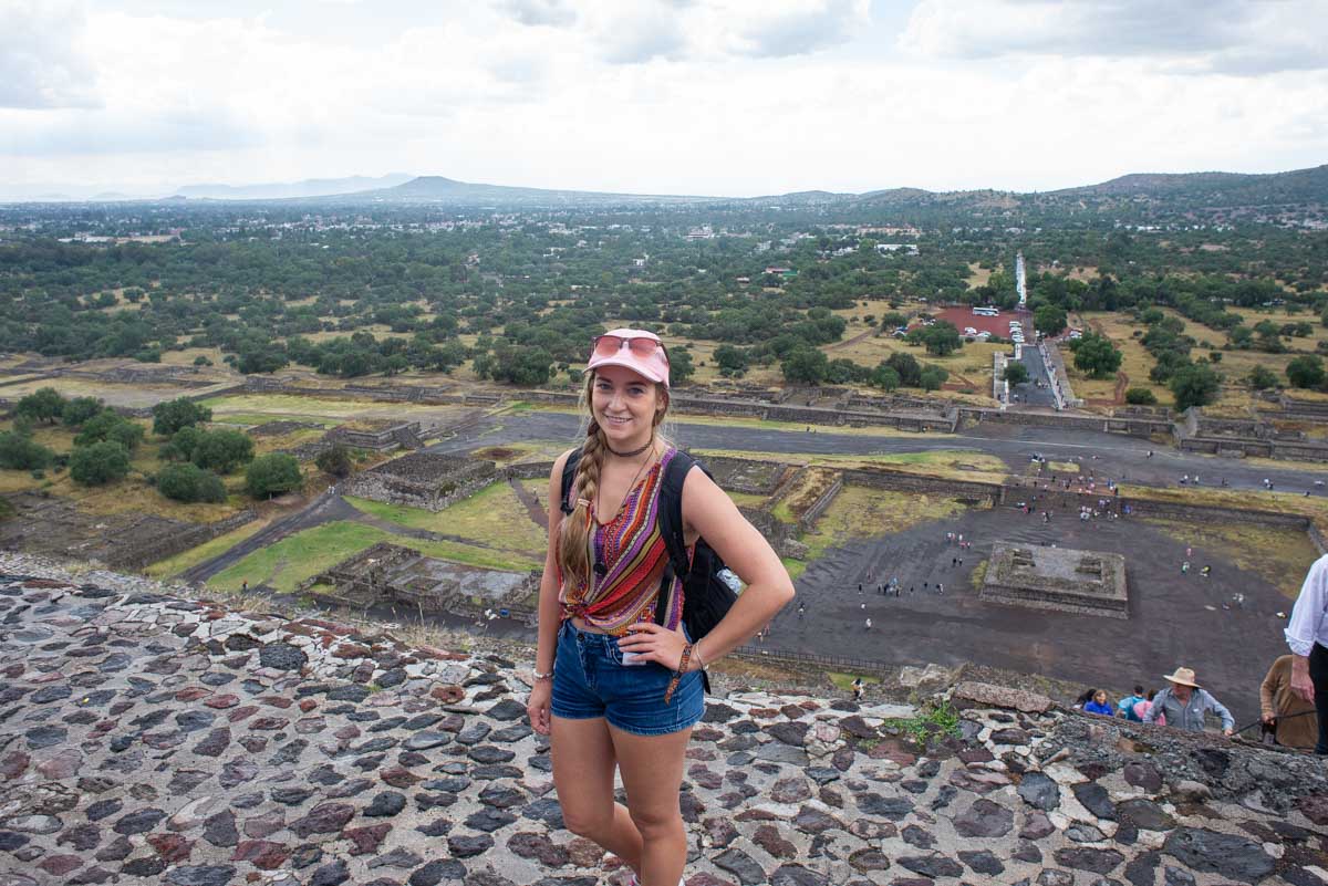 Bailey at the top of the Pyramid of the Sun at Teotihuacan, Mexico