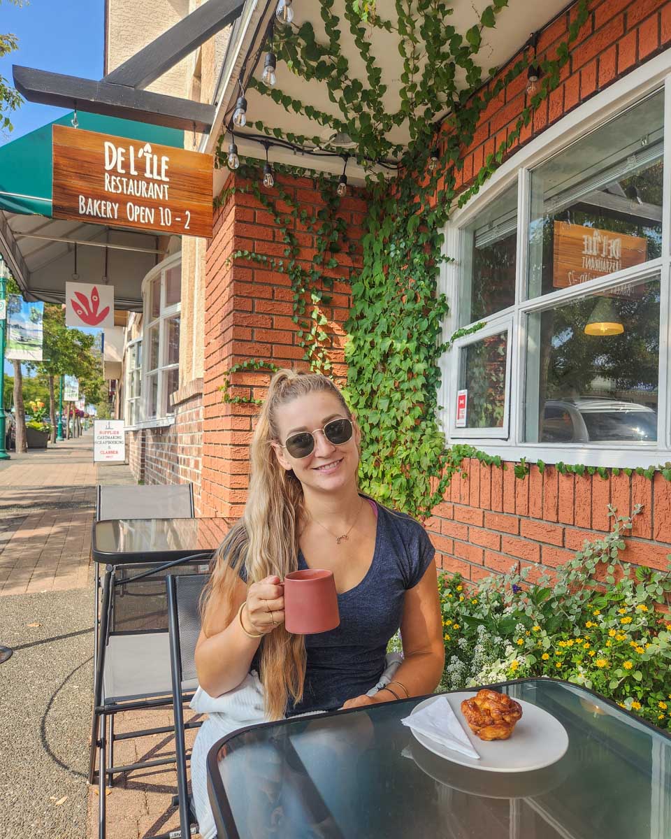 Bailey has a coffee at Di-Lile Bakery and Cafe in Qualicum Beach