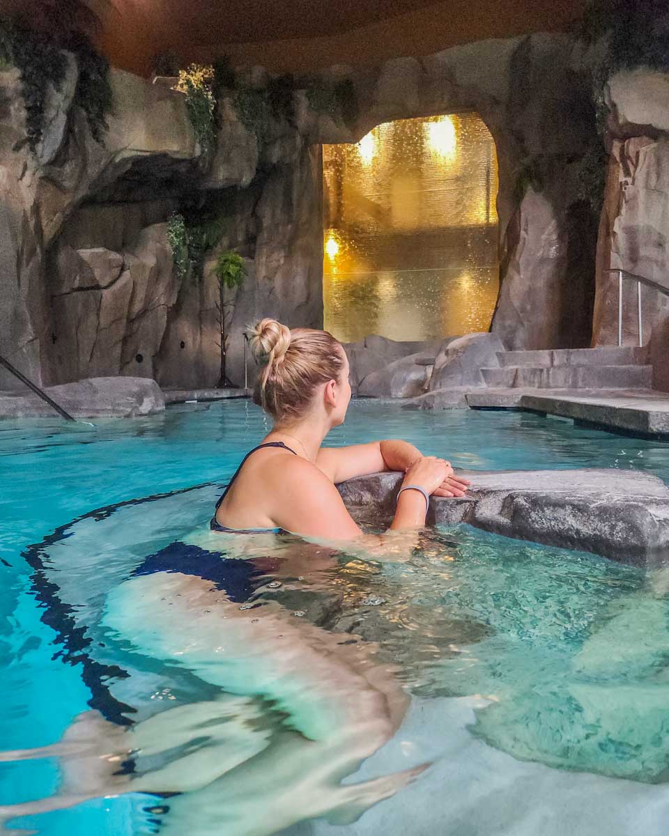 Bailey in the grotto at Tigh-Na-Mara, Parksville