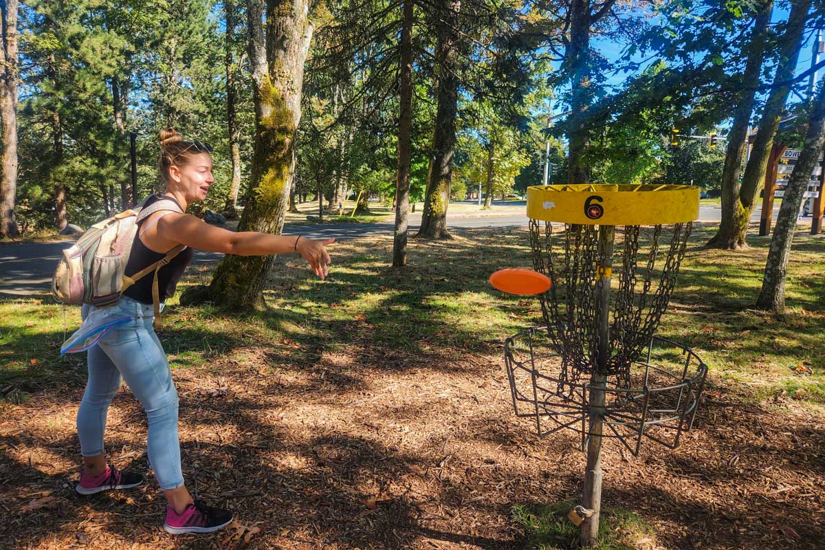 Bailey plays disc golf in Pemberton, BC