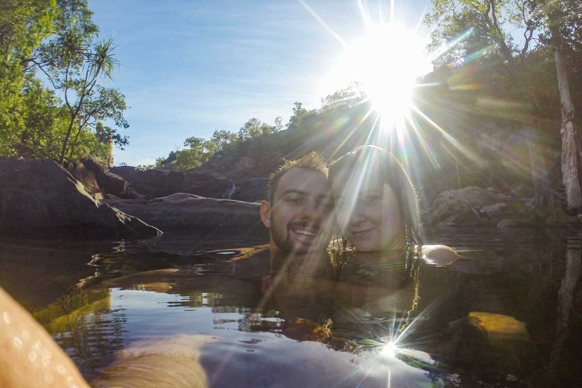 Daniel and Bailey at Gunlom Falls, Kakadu