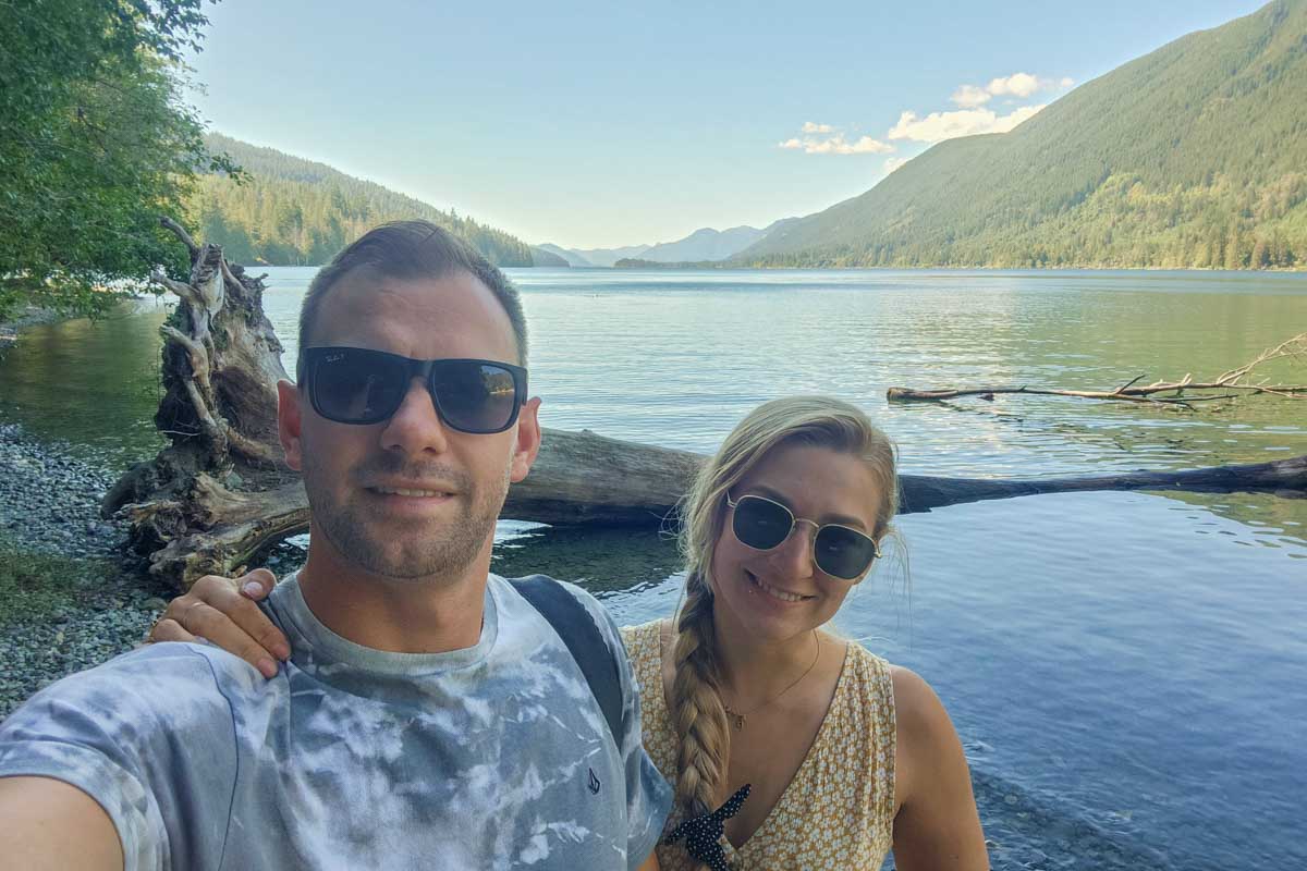 Daniel and Bailey take a selfie at Lake Cowichan