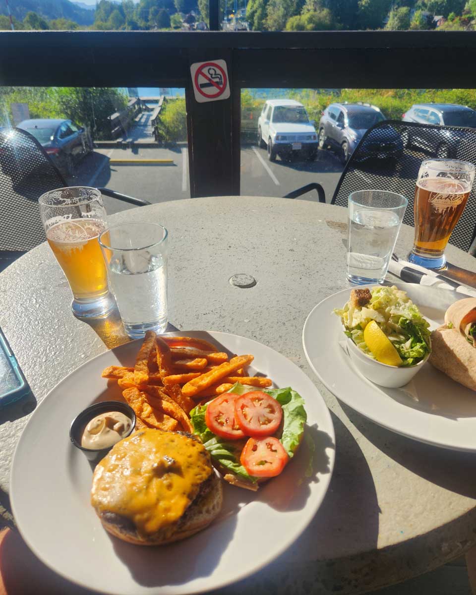 Food and beers at Jake's at the Lake in Lake Cowichan
