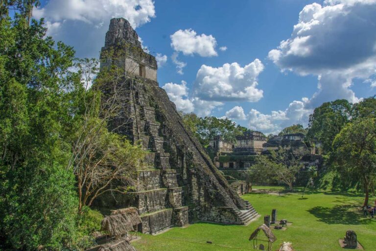Large temple at the ruins of Tikal in the center square area
