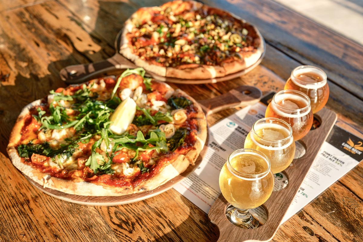 Pizza and Beer paddle at Long Neck Brewery in Perth Australia