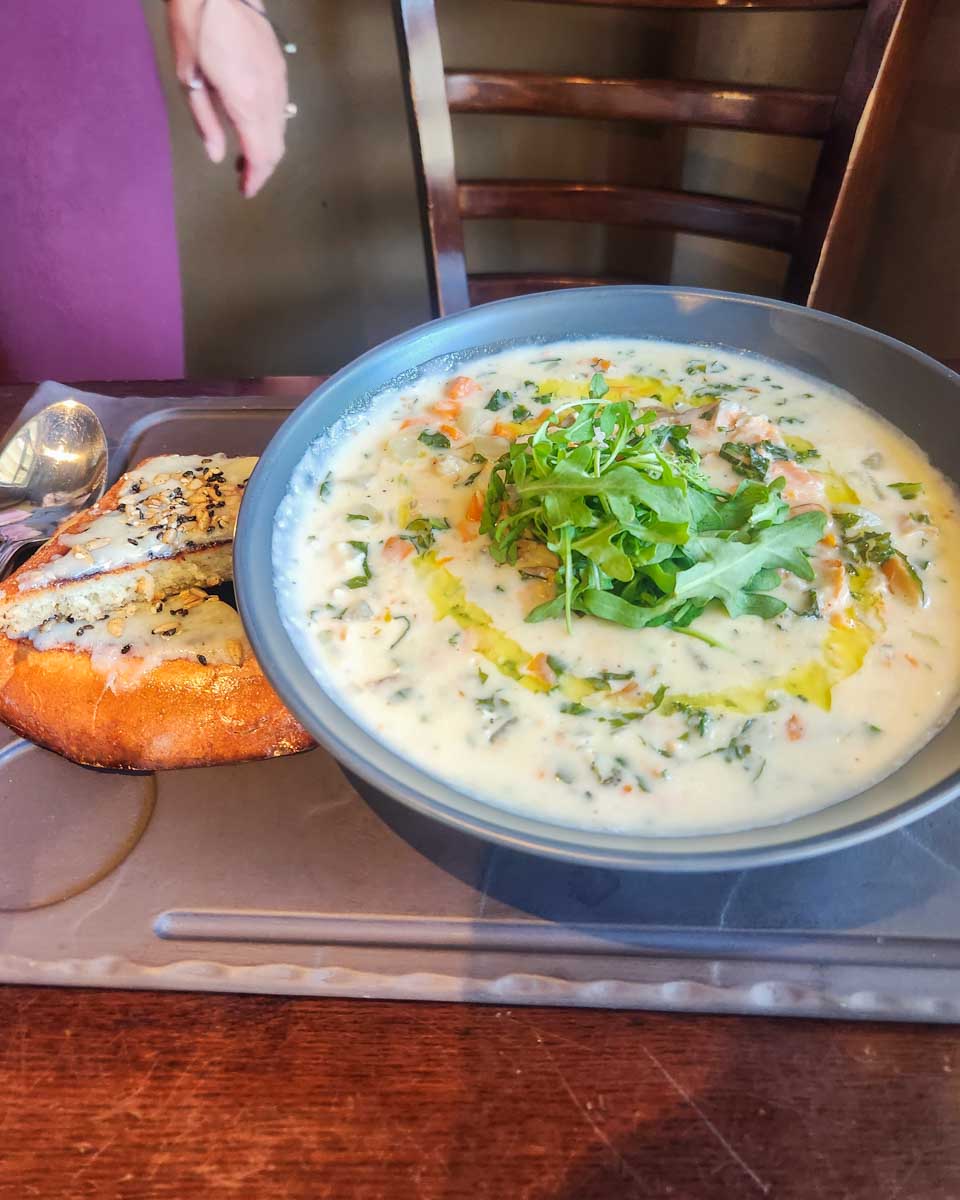 Seafood chowder at Mile One Eating House in Pemberton, BC