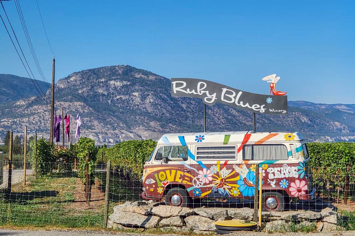 The van at Ruby Blues winery in Penticton, Canada