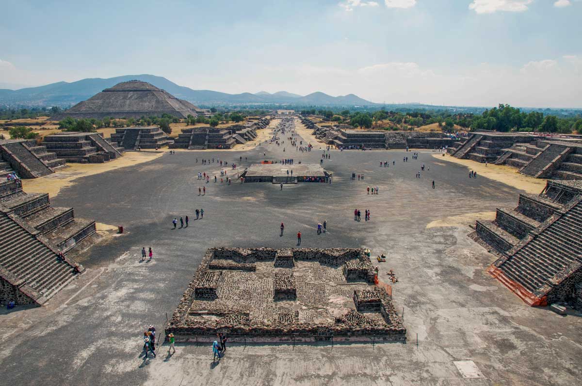 View of the courtyard below the Temple of the Sun at Teotihuacan, Mexico