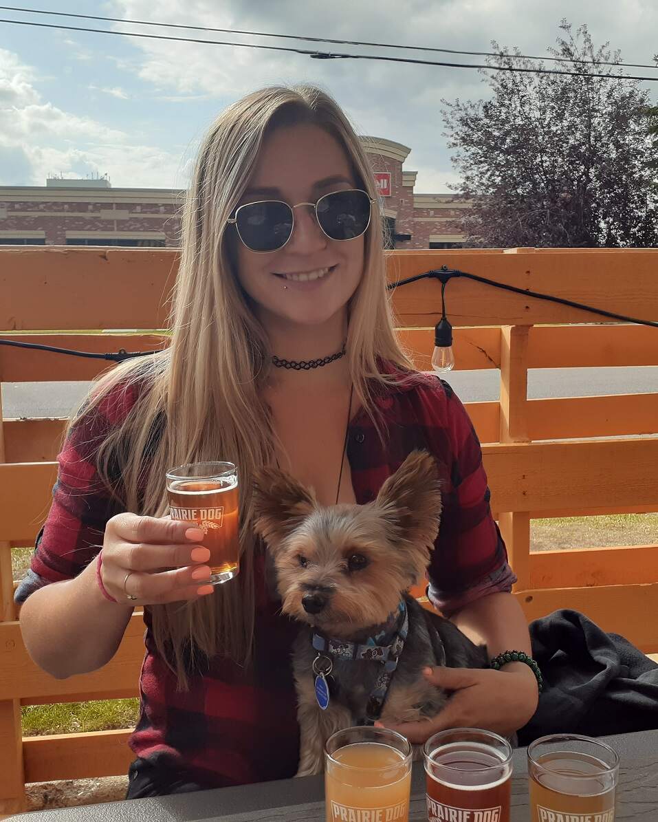 Bailey has a drink at Prairie Dog Brewing in Calgary