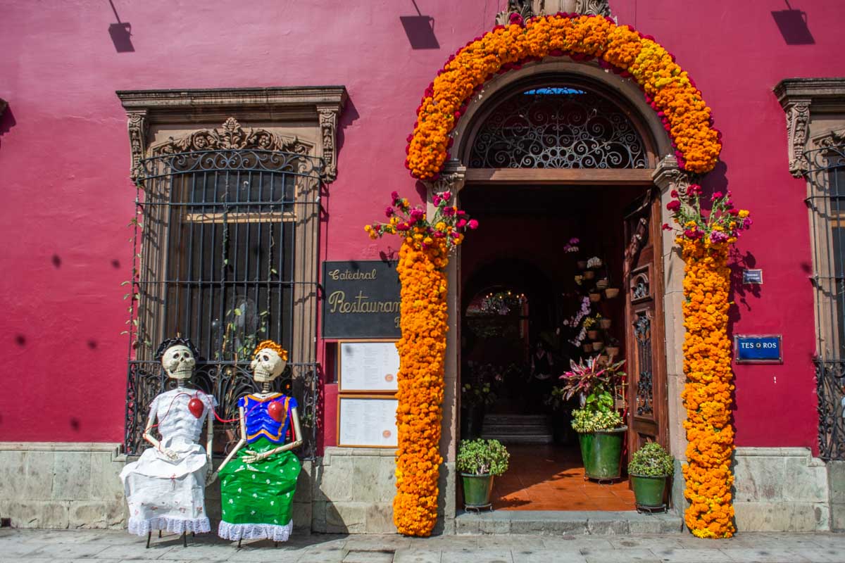 A beauitful building in Oaxaca Mexico during Day of the Dead