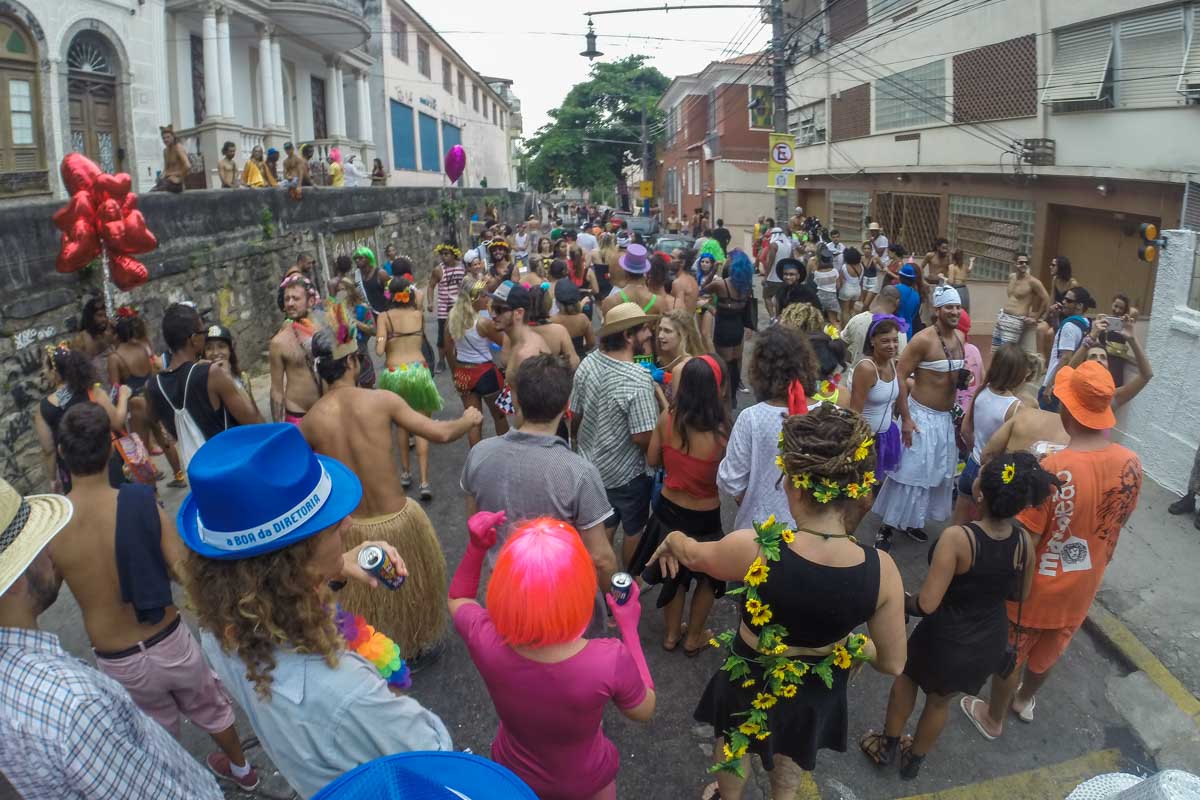 A crowd of people at a bloco party in Rio De Janeiro, Brazil