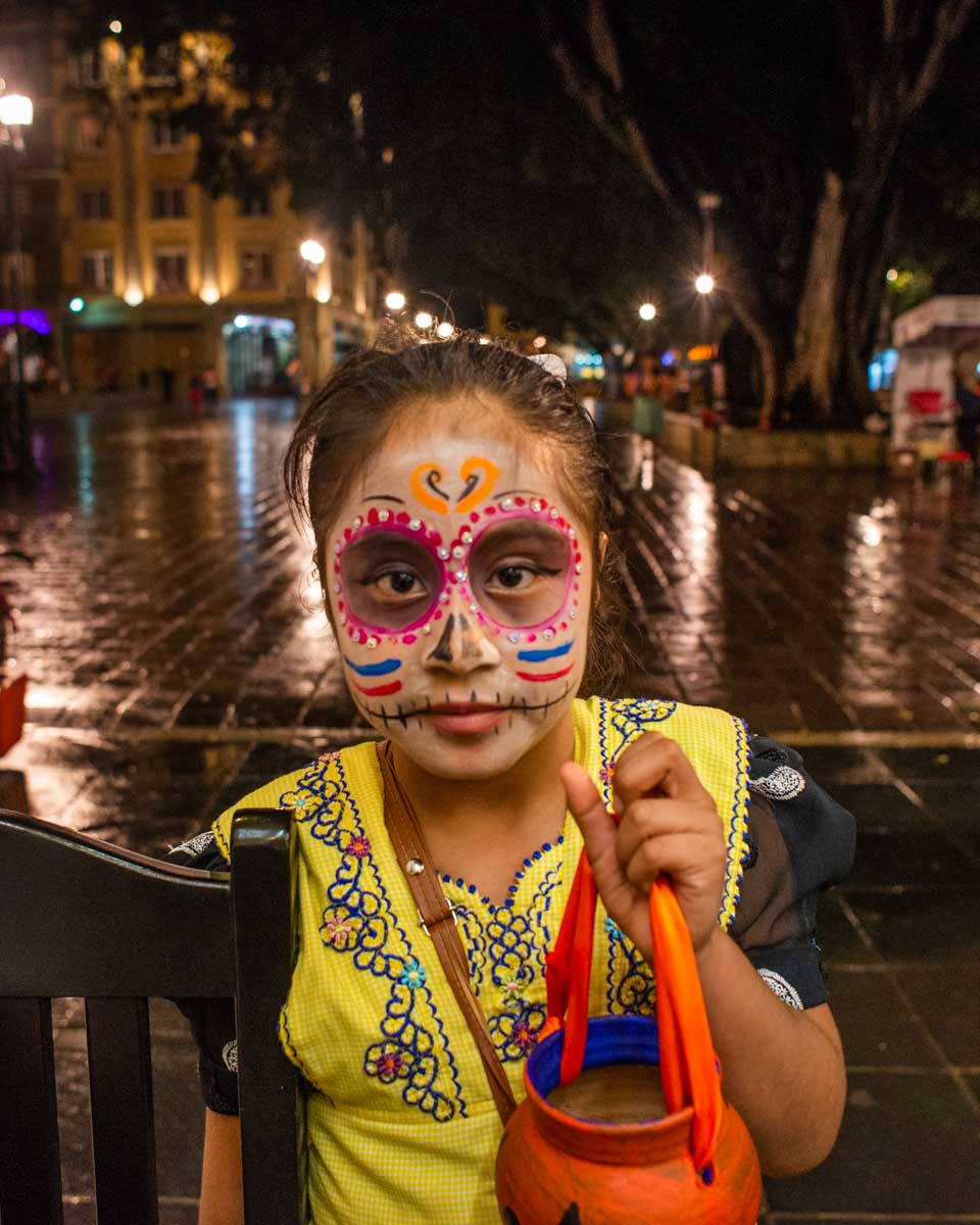 A kid dressed up for Day of the Dead in Mexico