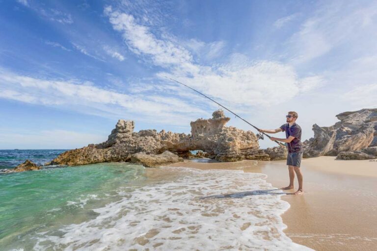 A man fishing on Rottnest Island, Perth