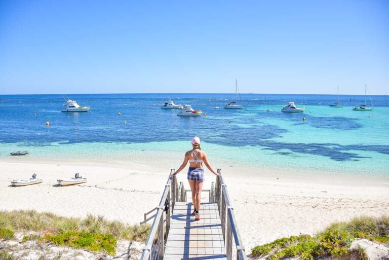 Bailey at a stunning beach on Rottnest Island, Perth