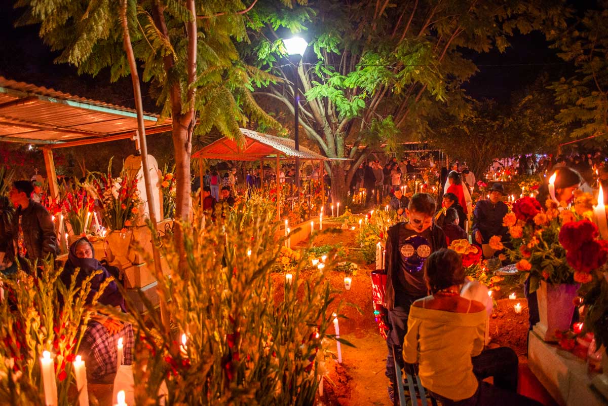 Cemetery graves in Oaxaca during Día de los Muertos