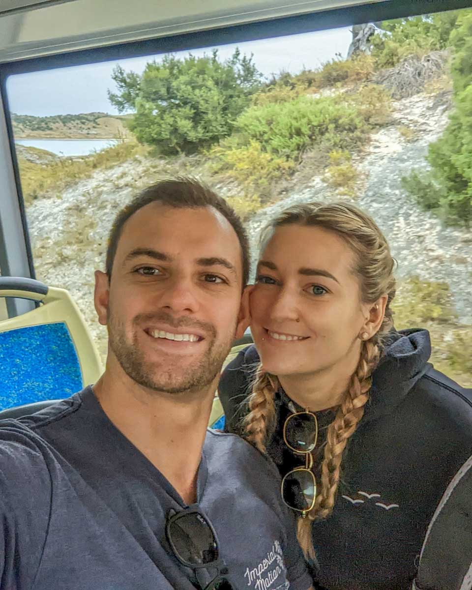 Daniel and Bailey on a bus tour on Rottnest Island, Western Australia