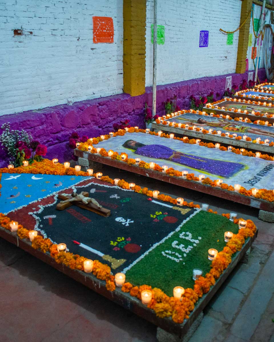 Sand tapestries during Day of the Dead in Mexico