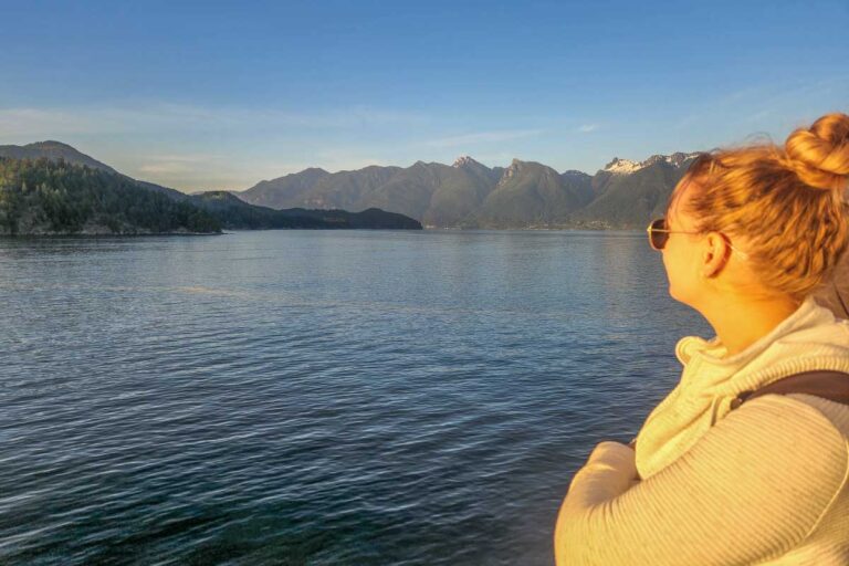 Bailey enjoys the view on a sunset sail with BC Ferries to Vancouver Island, Canada