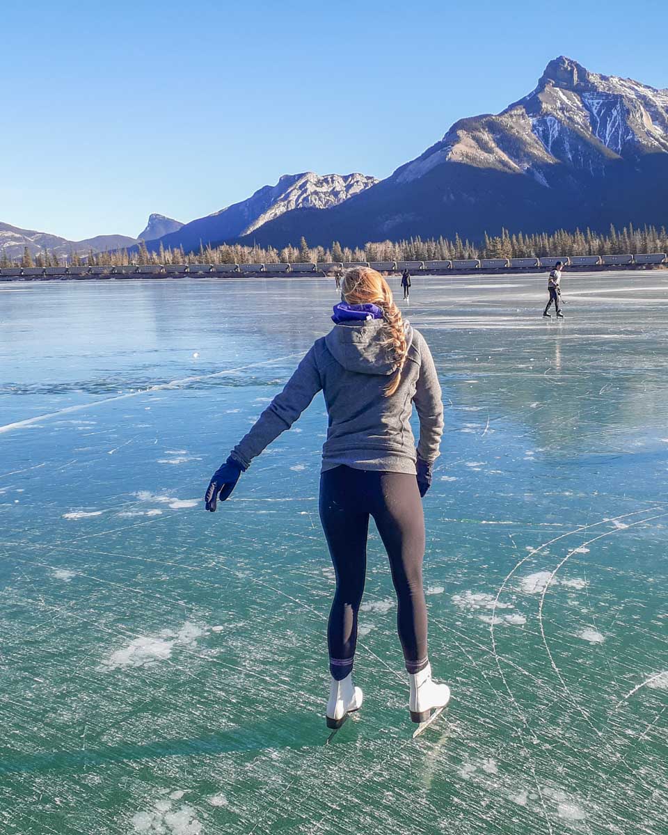 Bailey wild ice skating in the Kananaskis