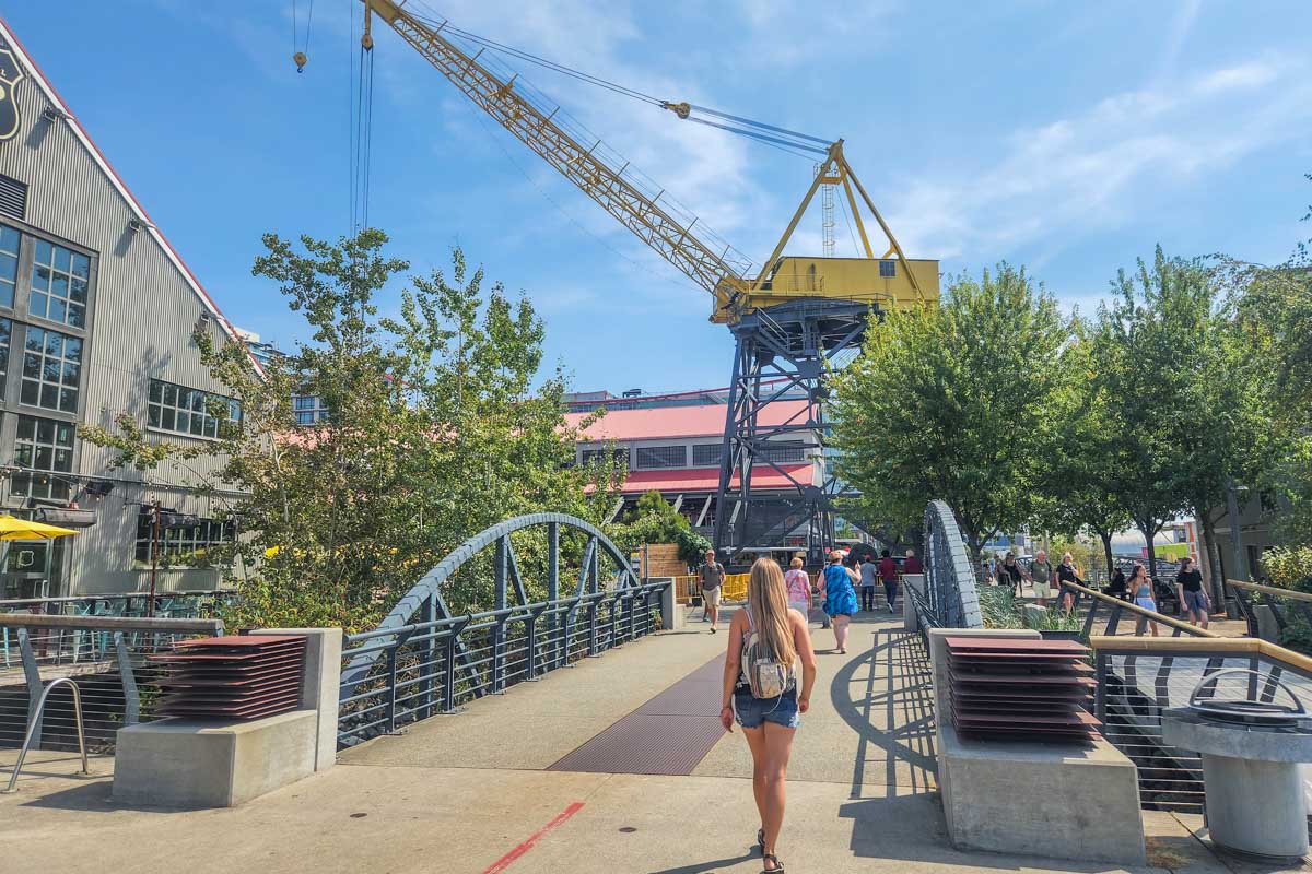 Bailey with the Burrard Dry Dock Crane in Lonsdale Quay