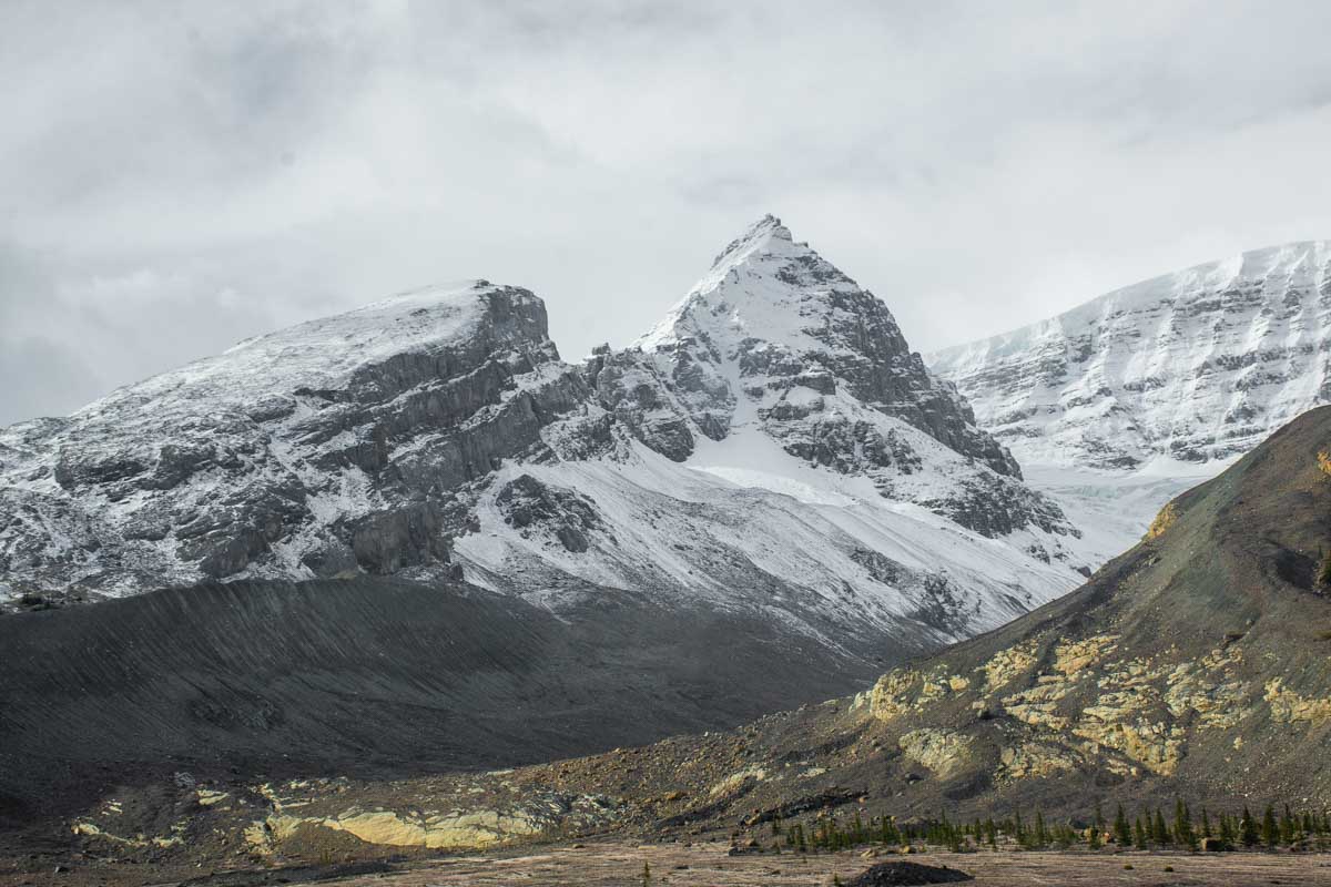 Beautiful mountain views from the bus that takes visitors to the Columbia Icefield Skywalk in Banff National Park