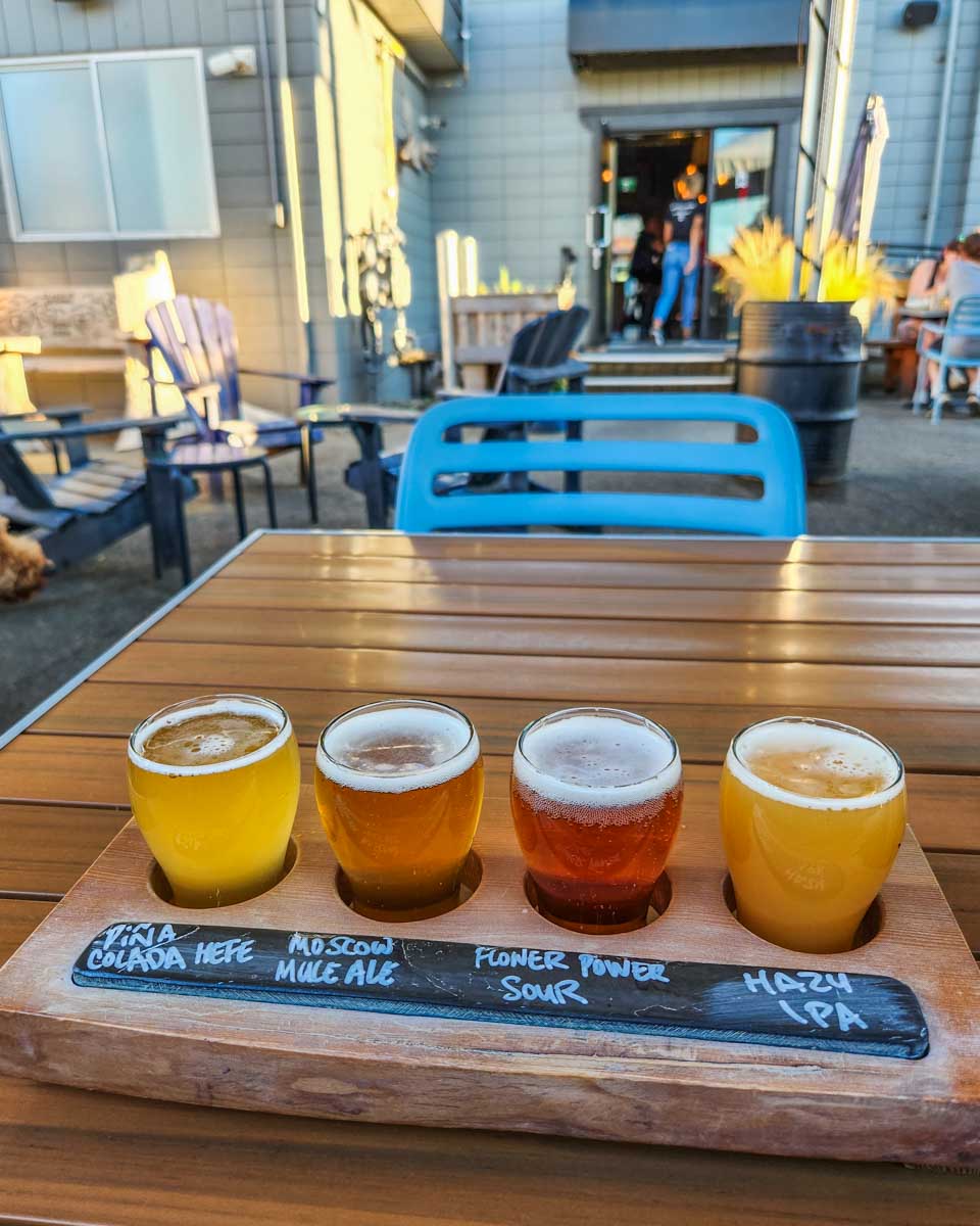 Beer tasting paddle at Beach Fire Brewing Company