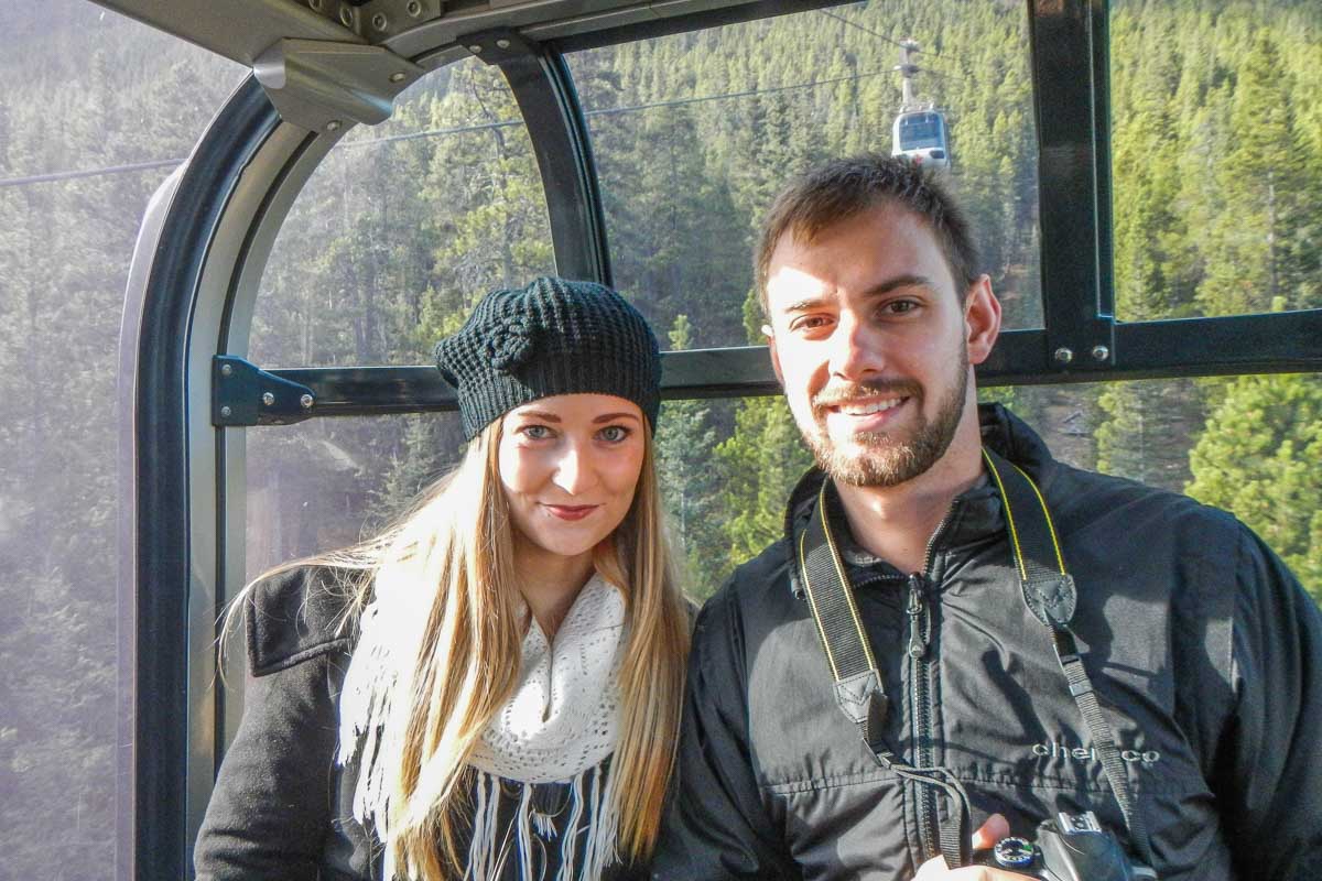 Daniel and Bailey pose for a photo on the Banff Gondola