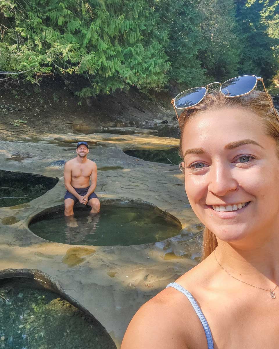 Daniel and Bailey take a selfie at Oyster River Potholes in Campbell River, BC