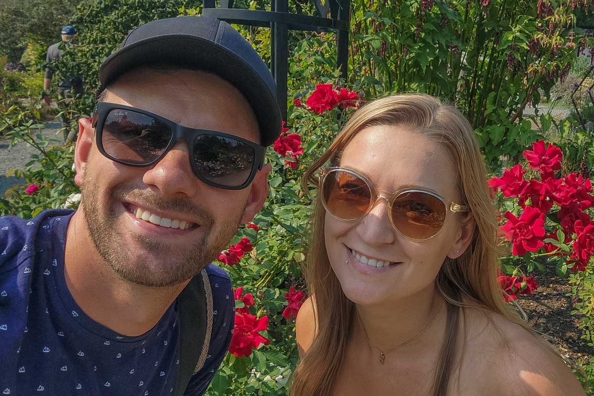 Daniel and Bailey take a selfie at The Butchart Gardens on Vancouver Island, BC