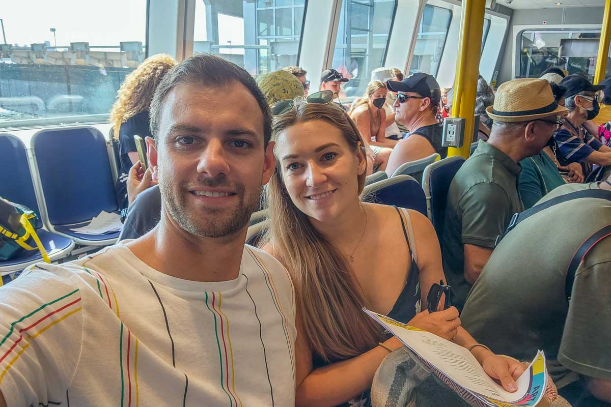Daniel and Bailey take a selfie on the Seabus on their way to Lonsdale Quay, Vancouver