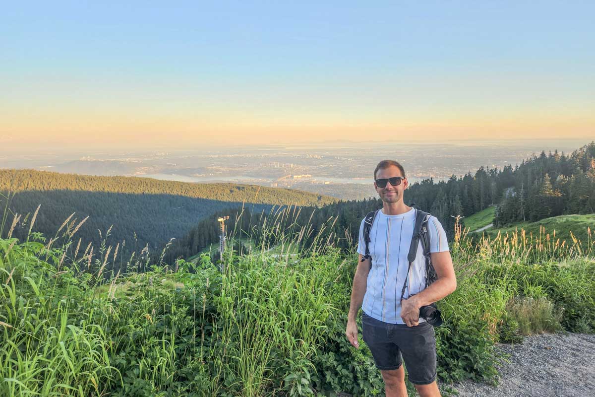 Daniel at sunset on Grouse Mountain, Vancouver