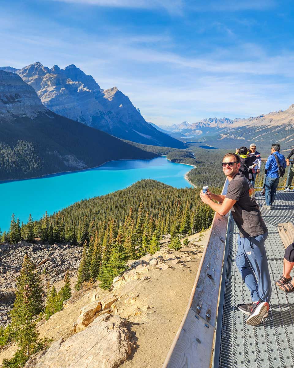 Daniel poses for a photo at Peyto Lake Viewpoint in Banff National Park