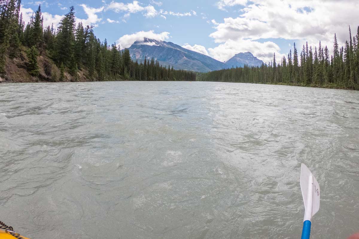 Scenic views while white water rafting in Jasper