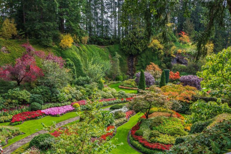 Stunning gardens and paths at The Butchart Gardens in Vancouver Island, BC