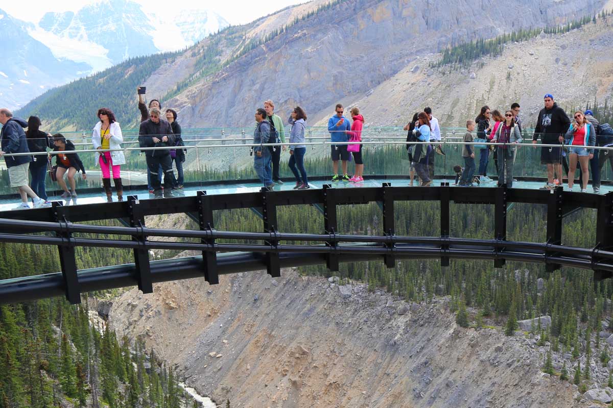 The glass floor on the Columbia Icefield Skywalk in Banff National Park
