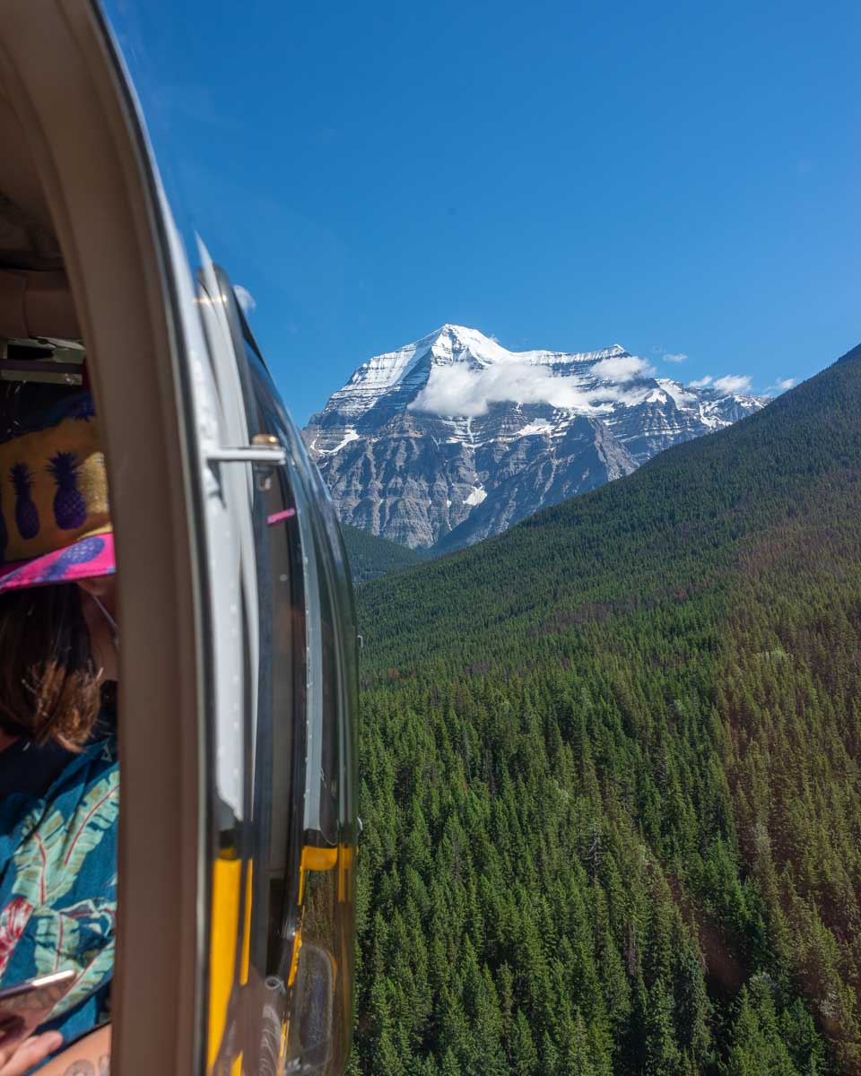 View from the helicopter of Mount Robson in Mount Robson Provincial Park, Canada