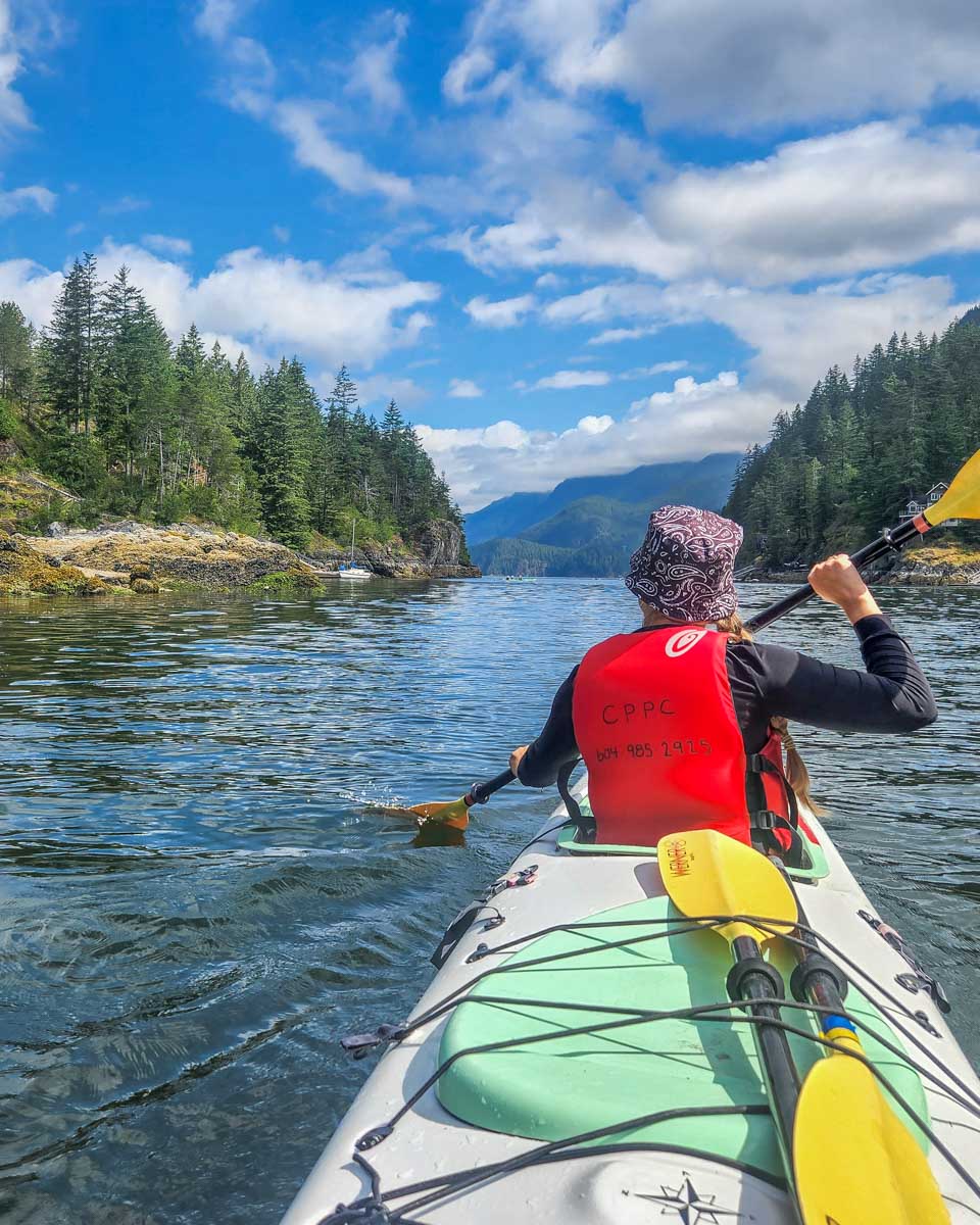 kayaking around Twin islands from Deep Cove in Indian Arm, Vancouver'