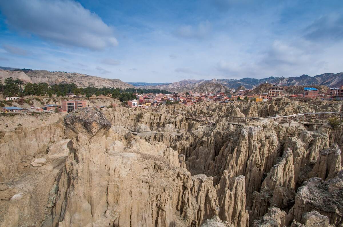 view of rocks at the Valley of the Moon near La Pas, Bolivia